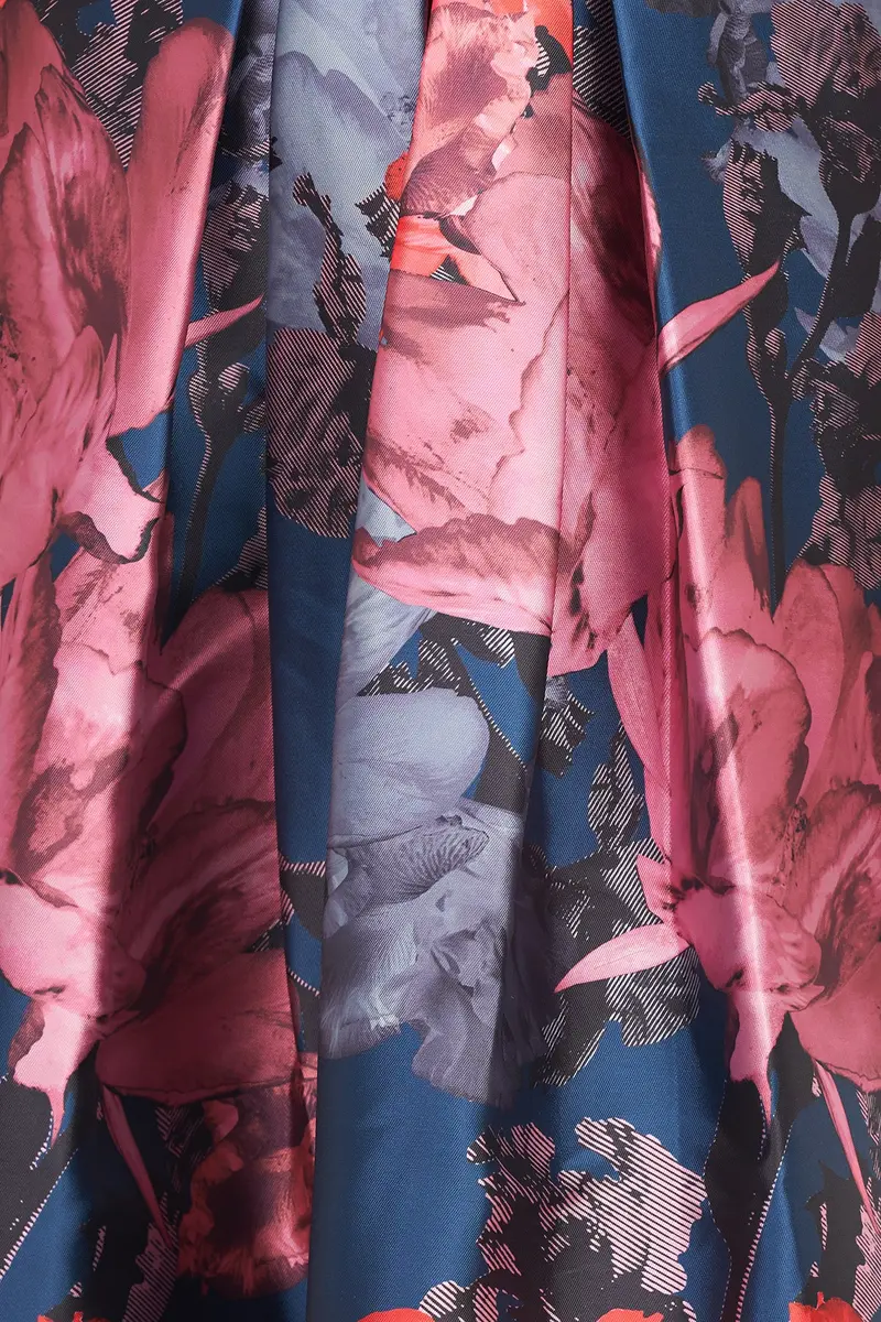 Karla Digital Floral Mikado Tea-Length Dress