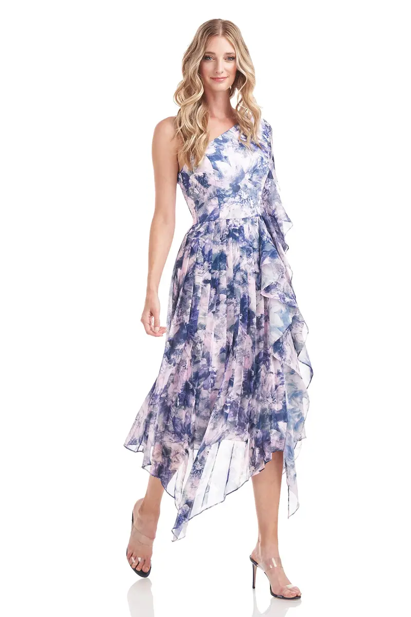 Kaylee One-Shoulder Ruffled Chiffon Midi Dress