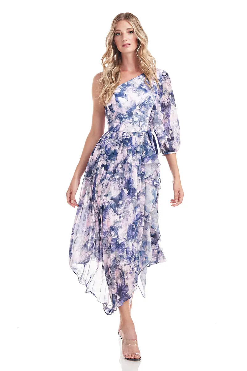Kaylee One-Shoulder Ruffled Chiffon Midi Dress