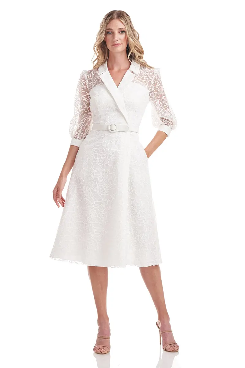 Khloe Floral Embroidered Midi Dress with Illusion Puff Sleeves