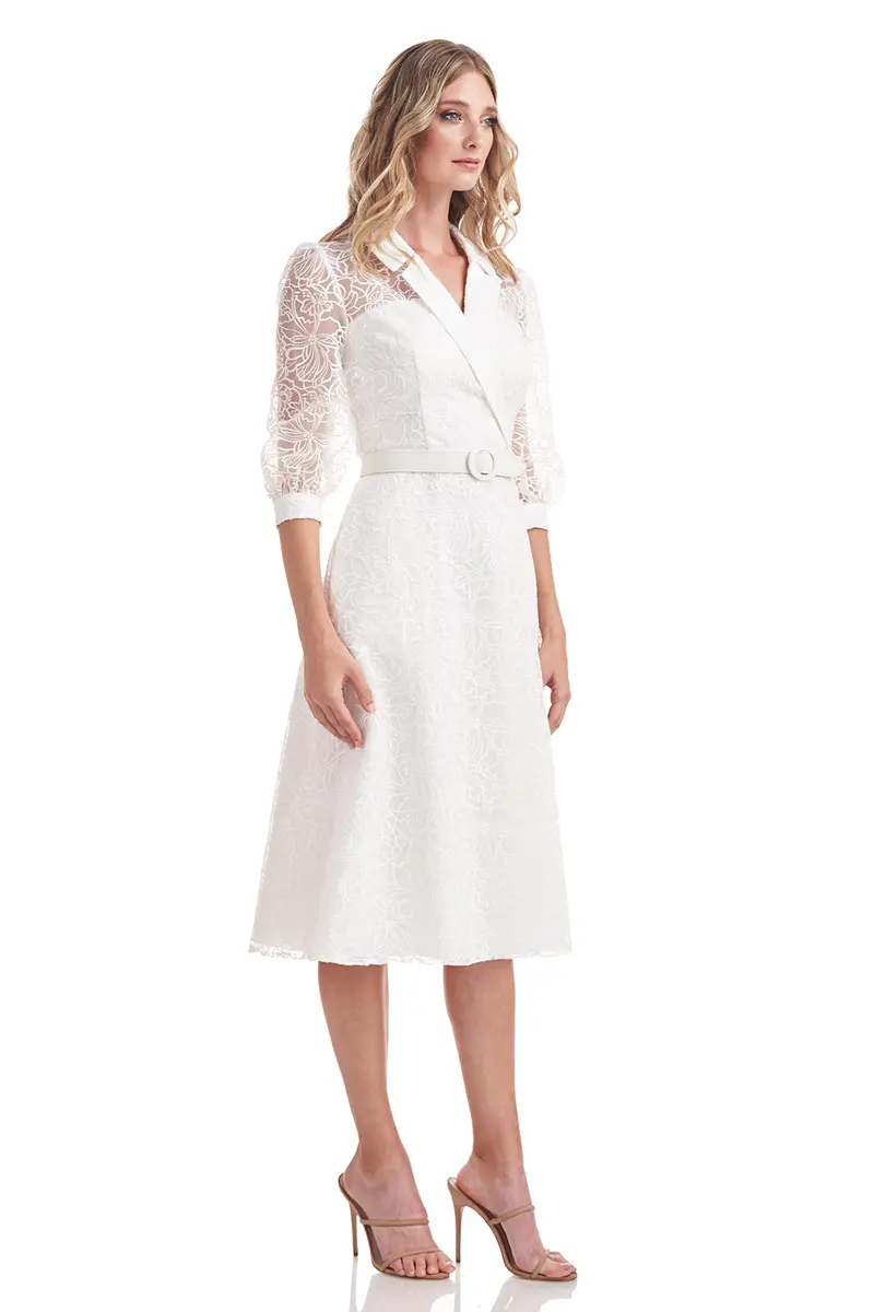 Khloe Floral Embroidered Midi Dress with Illusion Puff Sleeves