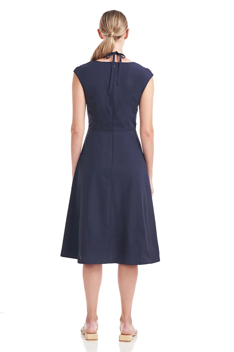 Kristen Tie-Neck Shirred Poplin Dress 2