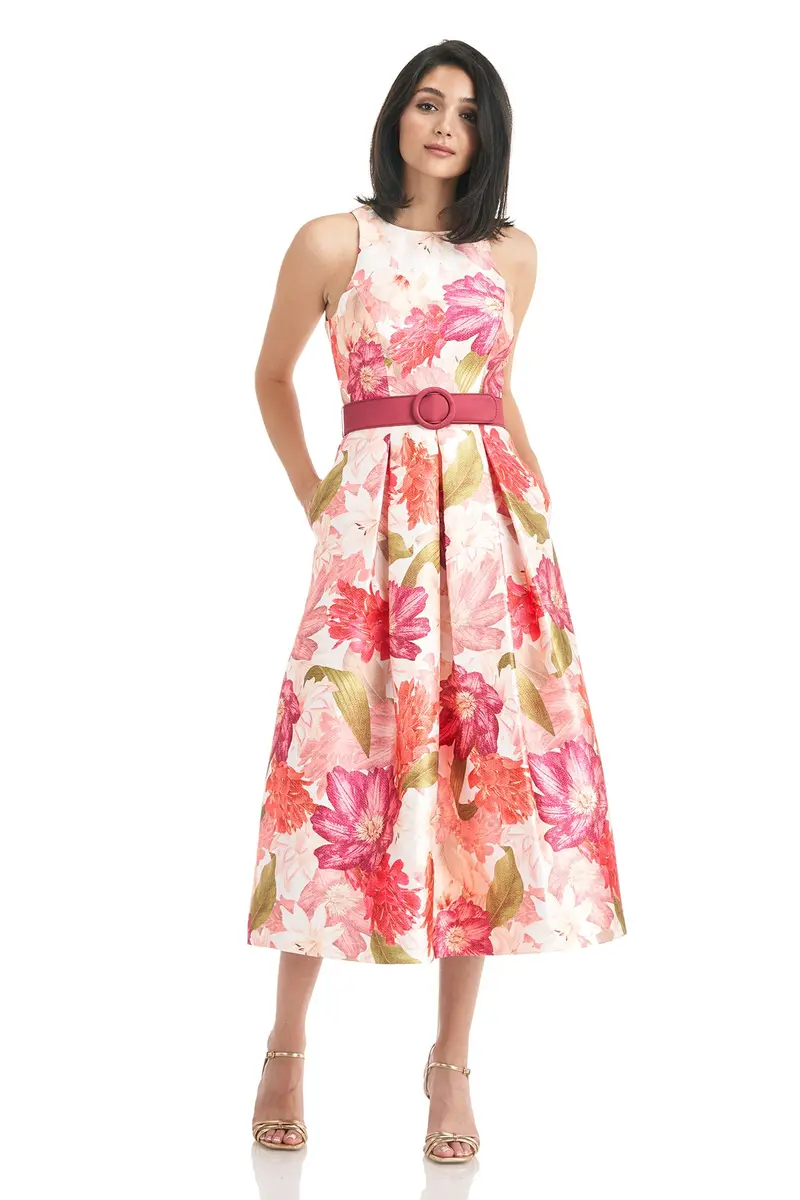 Liberty Floral Tea-Length Cocktail Dress with Detachable Belt