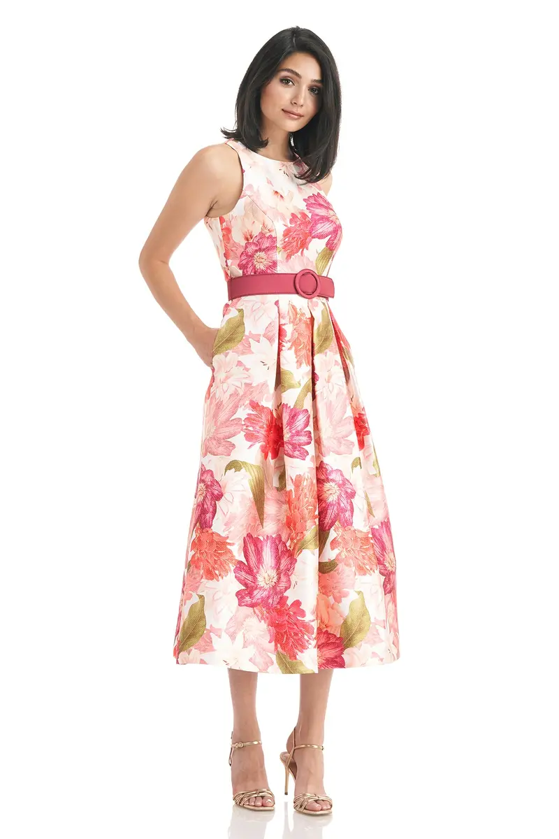 Liberty Floral Tea-Length Cocktail Dress with Detachable Belt