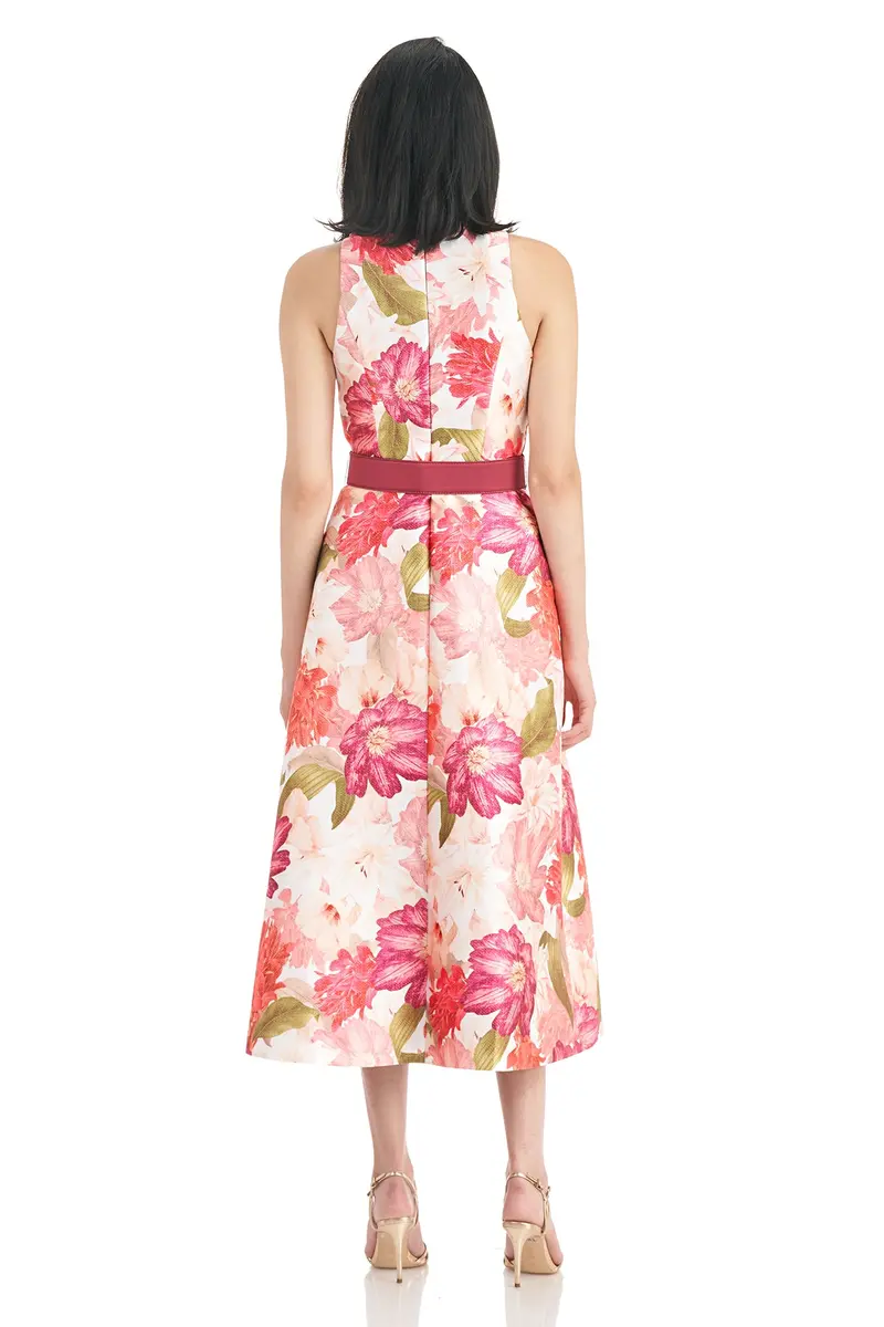 Liberty Floral Tea-Length Cocktail Dress with Detachable Belt