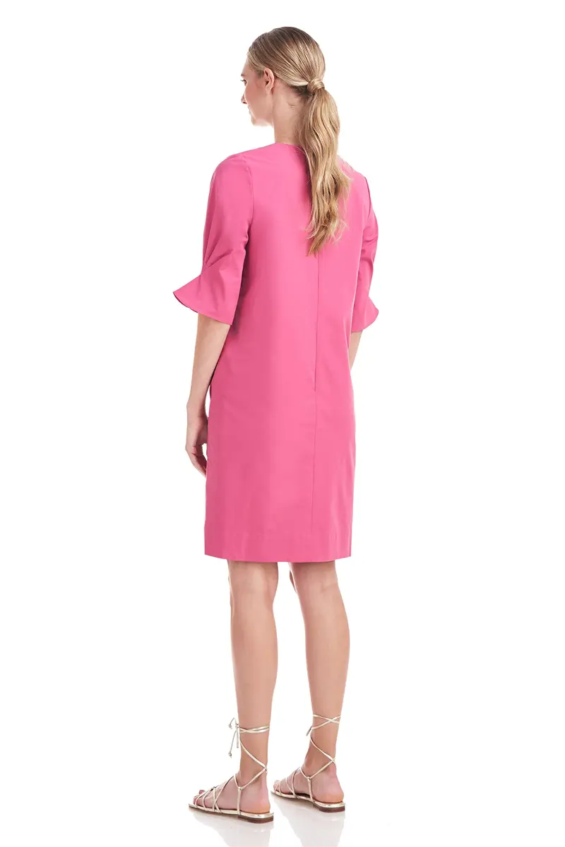 Linda Puff-Sleeve Jewel-Neck Shift Dress 2