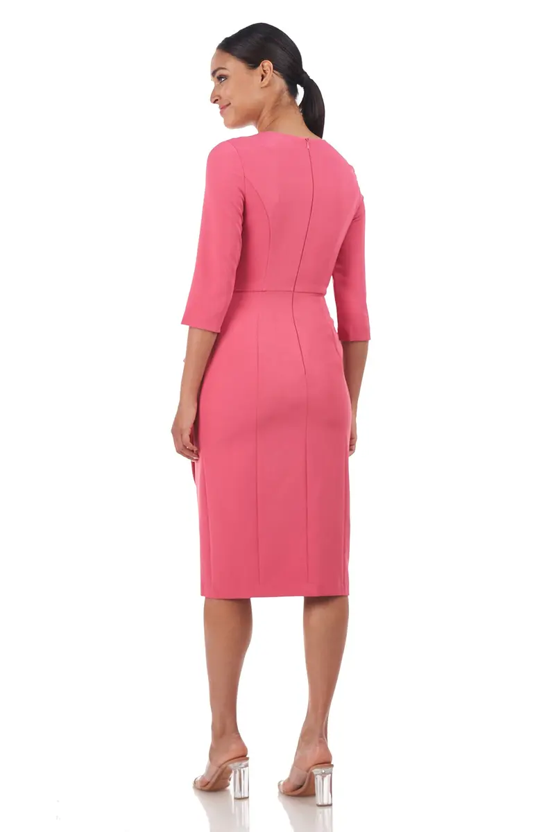 Loretta Elbow-Sleeve Midi Dress in Stretch Crepe 2