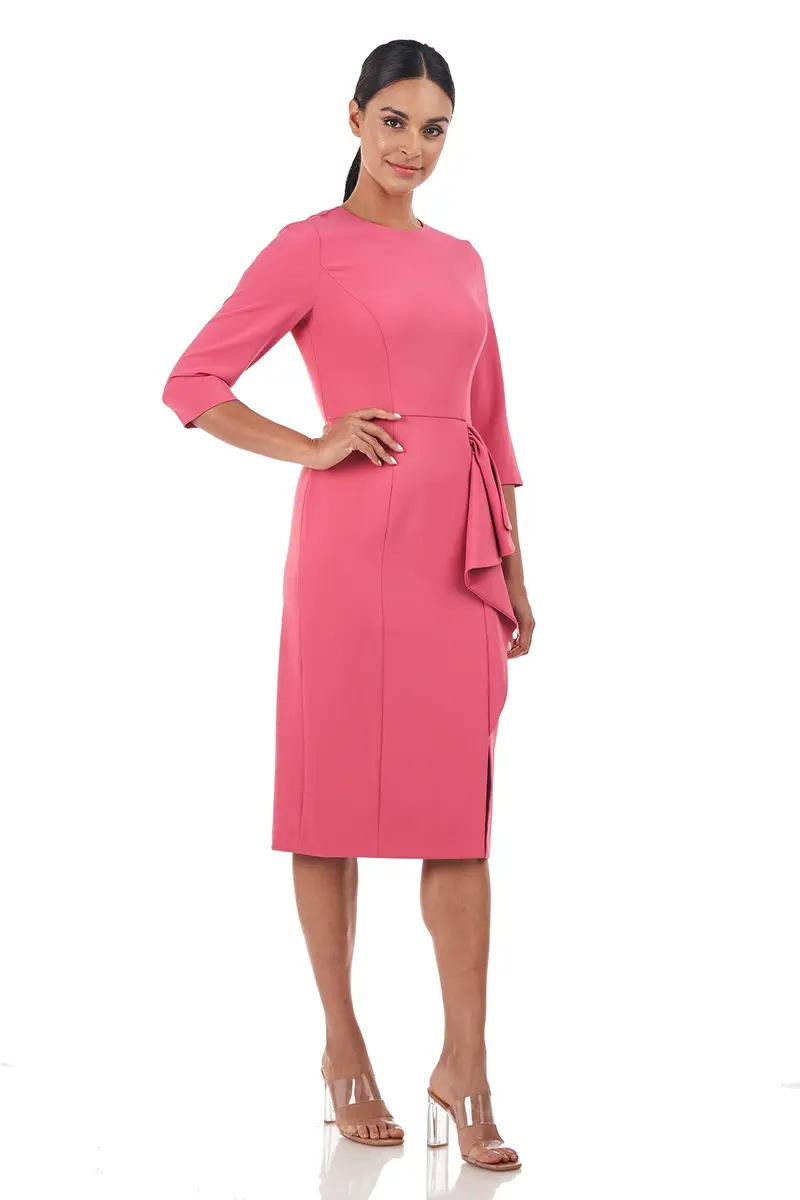 Loretta Elbow-Sleeve Midi Dress in Stretch Crepe