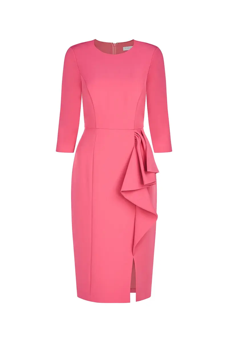 Loretta Elbow-Sleeve Midi Dress in Stretch Crepe