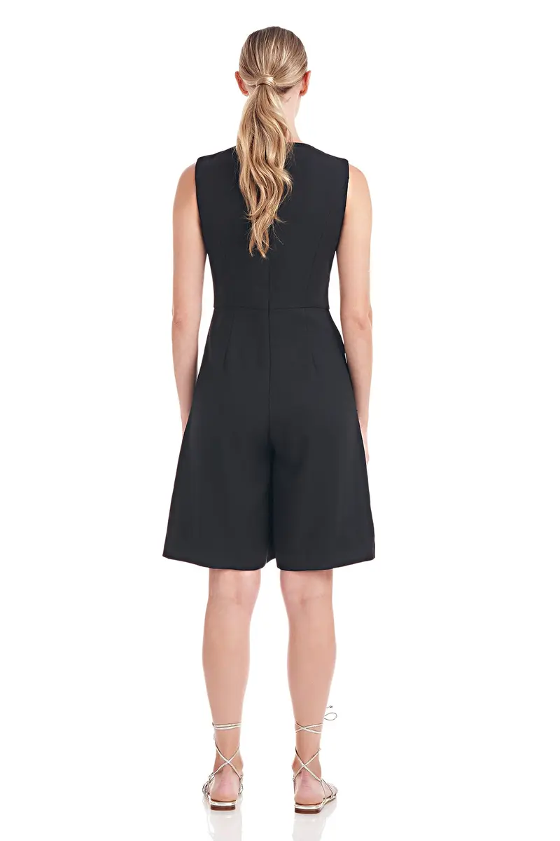 Lulu Stretch Linen Jewel-Neck Romper 2