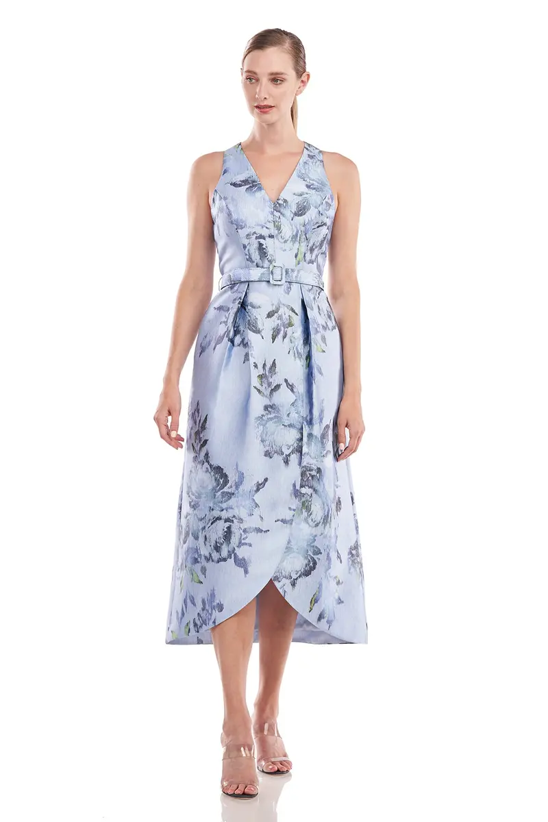 Luz Striated Rose Print High-Low Midi Dress
