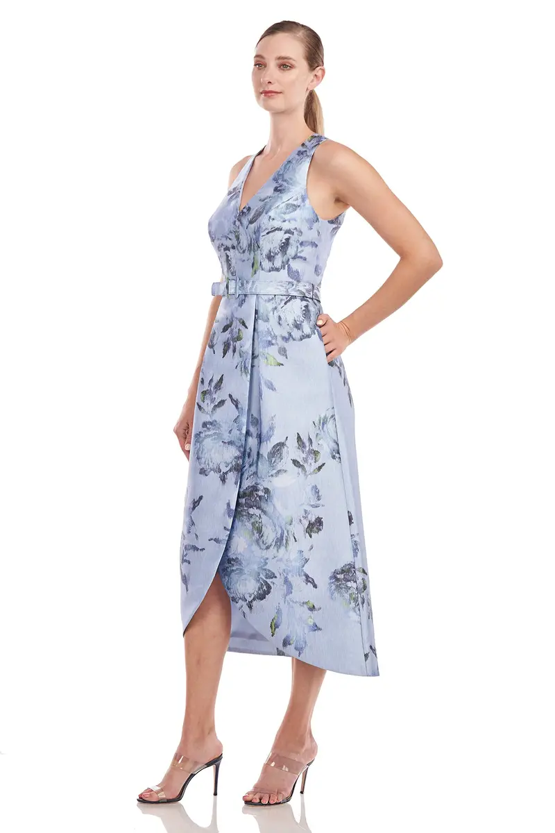 Luz Striated Rose Print High-Low Midi Dress