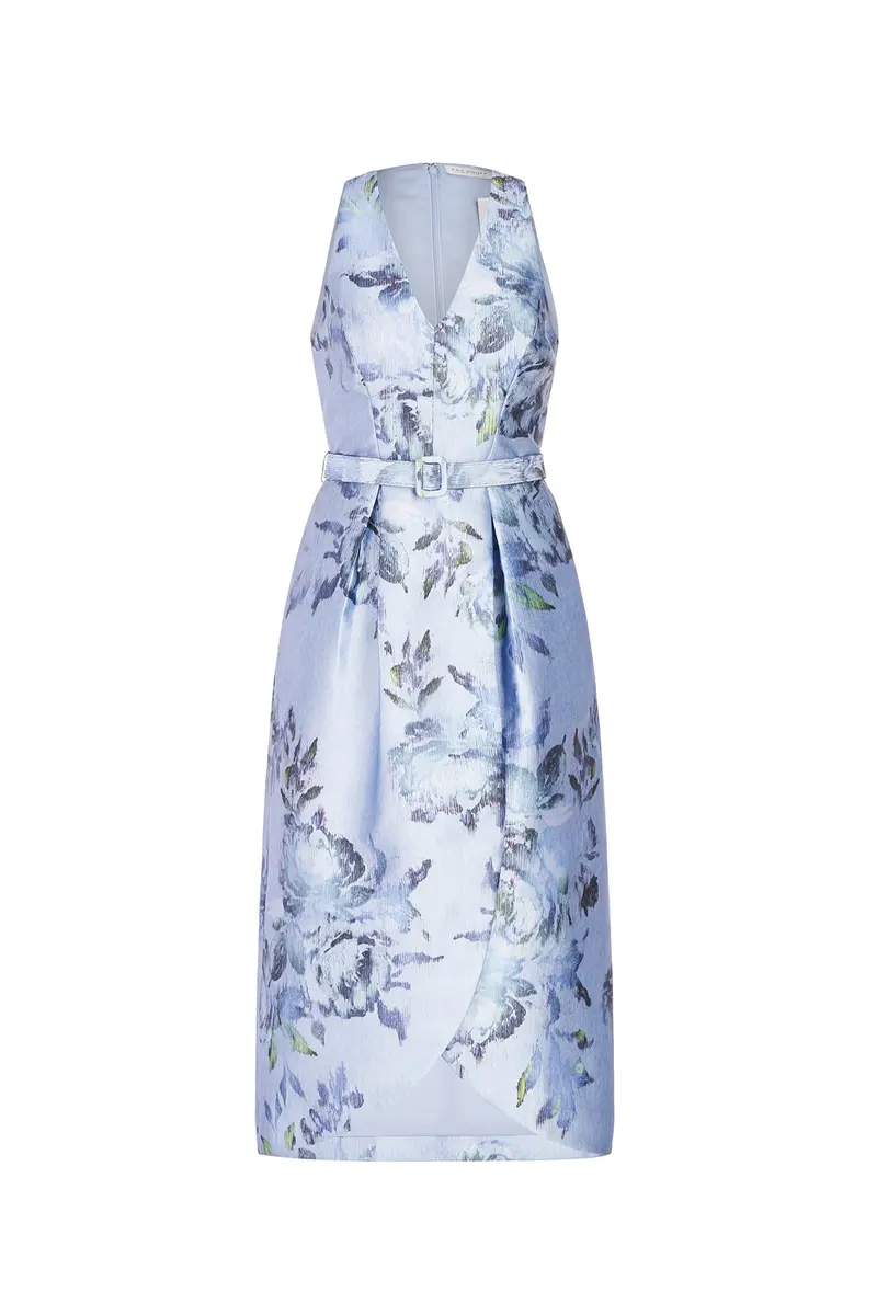 Luz Striated Rose Print High-Low Midi Dress