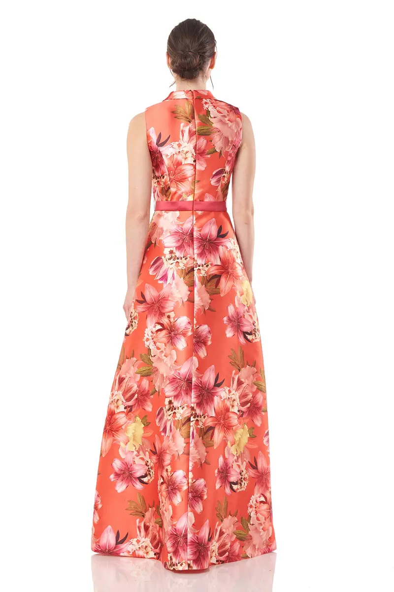 Melody Collar Flared Gown with Sash Accent