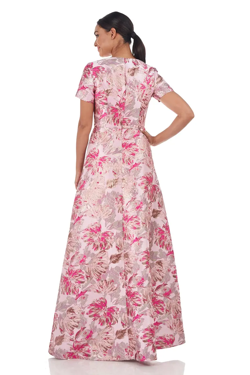 Metallic Floral Jacquard V-Neck Evening Gown 2