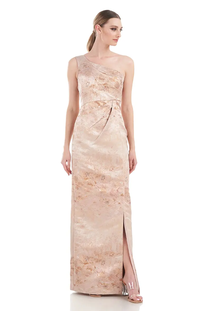 Monet-Inspired One-Shoulder Jacquard Column Dress