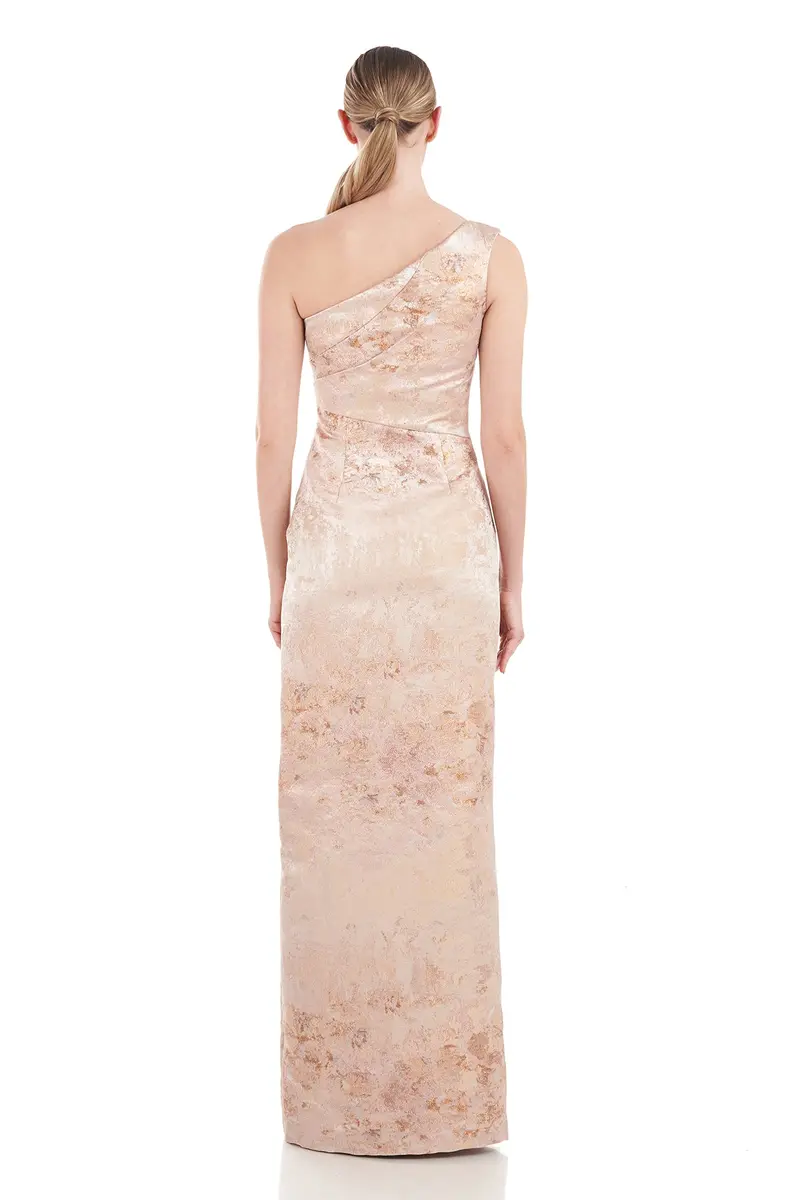 Monet-Inspired One-Shoulder Jacquard Column Dress