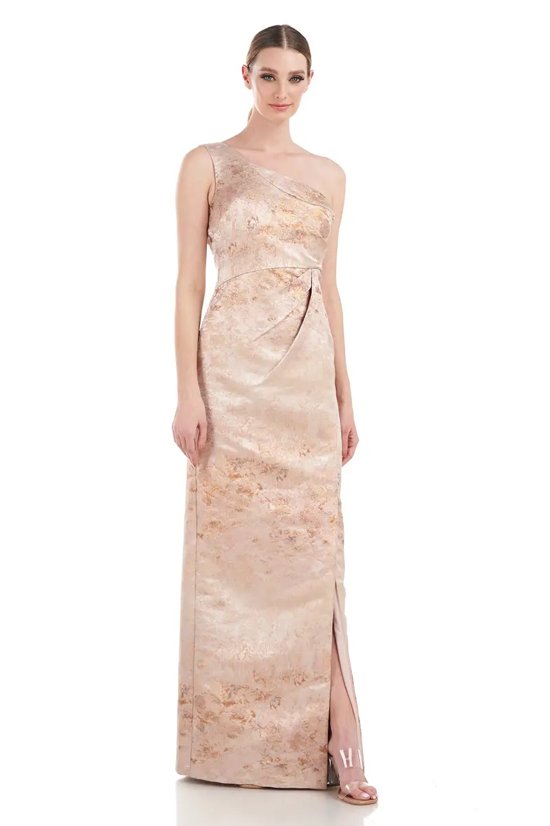Monet-Inspired One-Shoulder Jacquard Column Dress