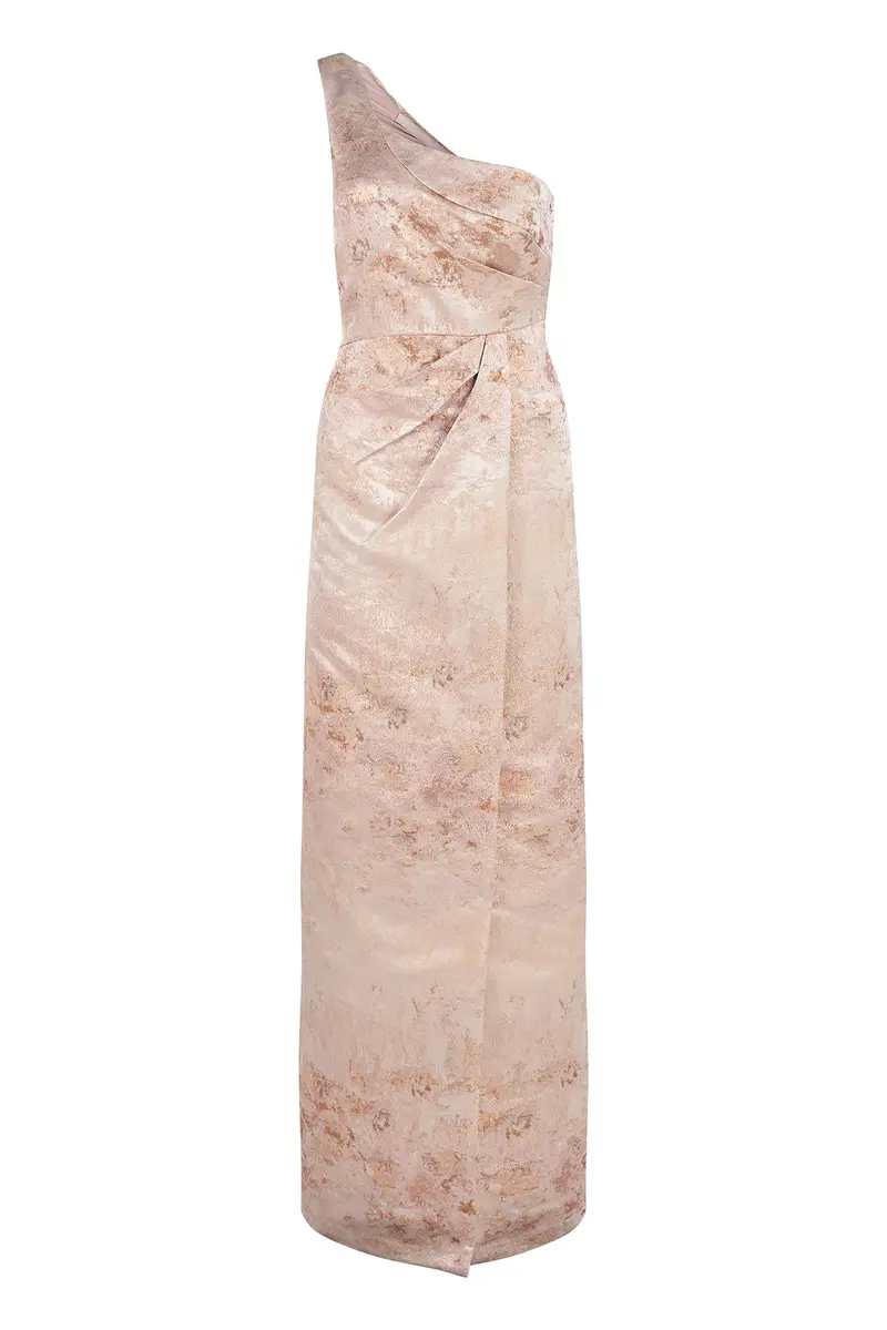 Monet-Inspired One-Shoulder Jacquard Column Dress