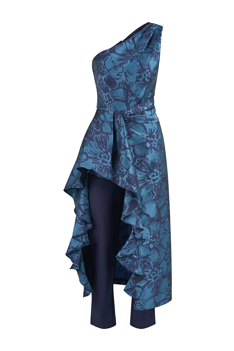 Monet-Inspired Pleated One-Shoulder Jumpsuit