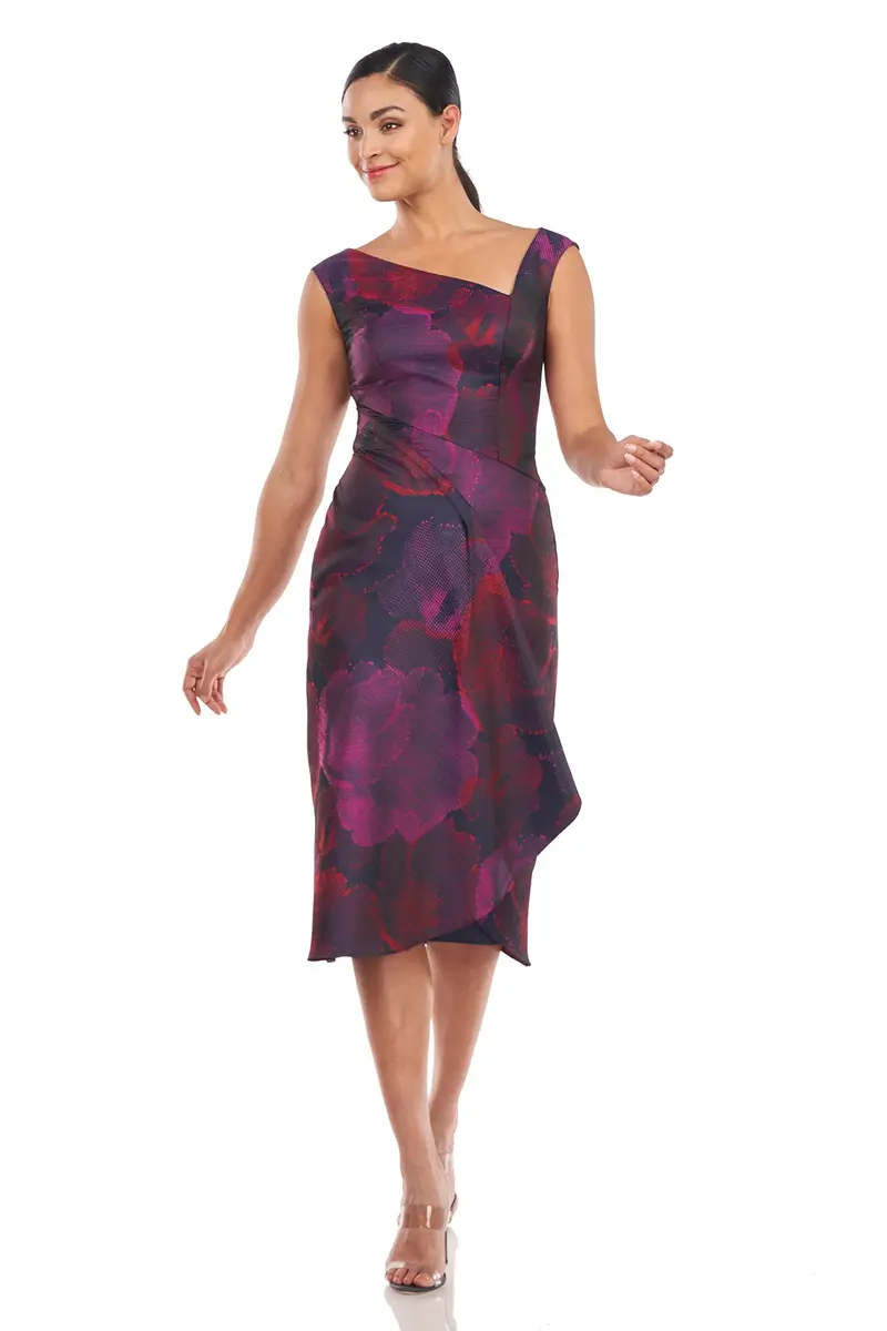 Noa Asymmetrical Pixel Floral Midi Dress