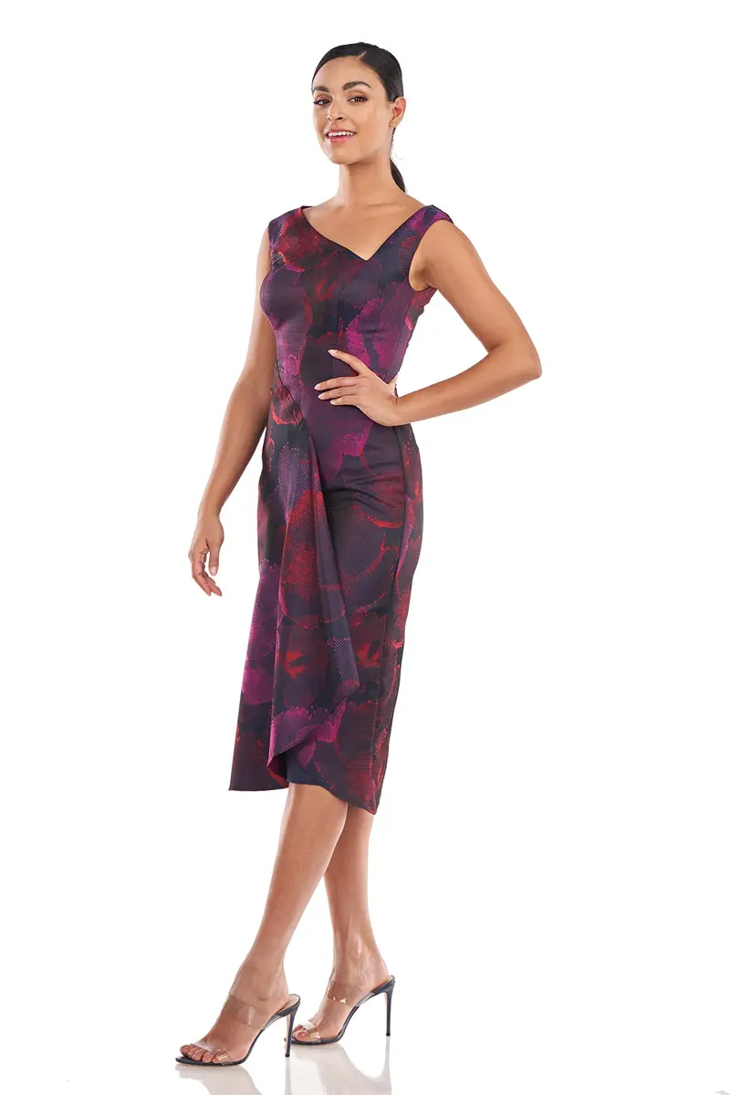 Noa Asymmetrical Pixel Floral Midi Dress