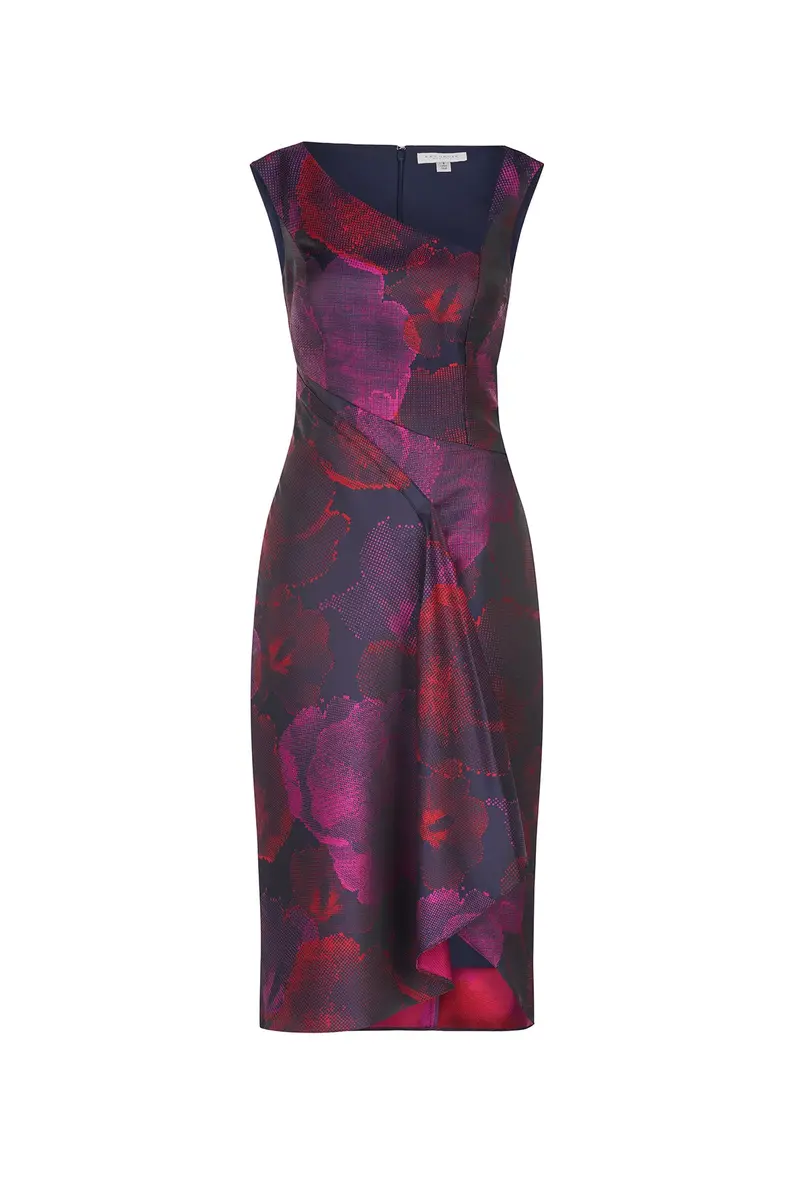 Noa Asymmetrical Pixel Floral Midi Dress