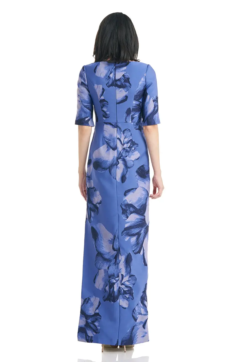 Octavia Asymmetric Floral Jacquard Evening Gown