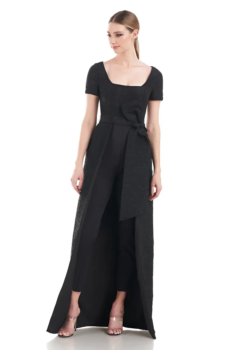 Olympia Metallic Accent Jumpsuit with Bow Waistband