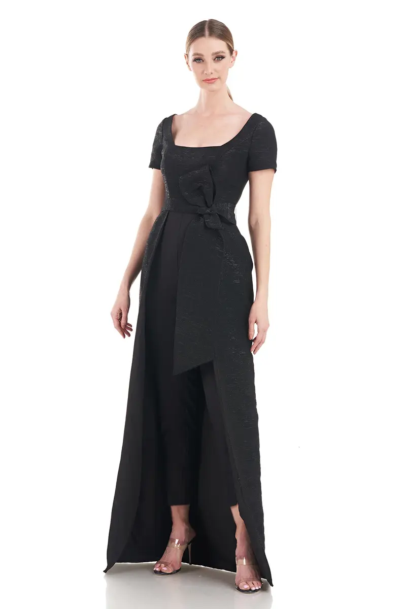 Olympia Metallic Accent Jumpsuit with Bow Waistband