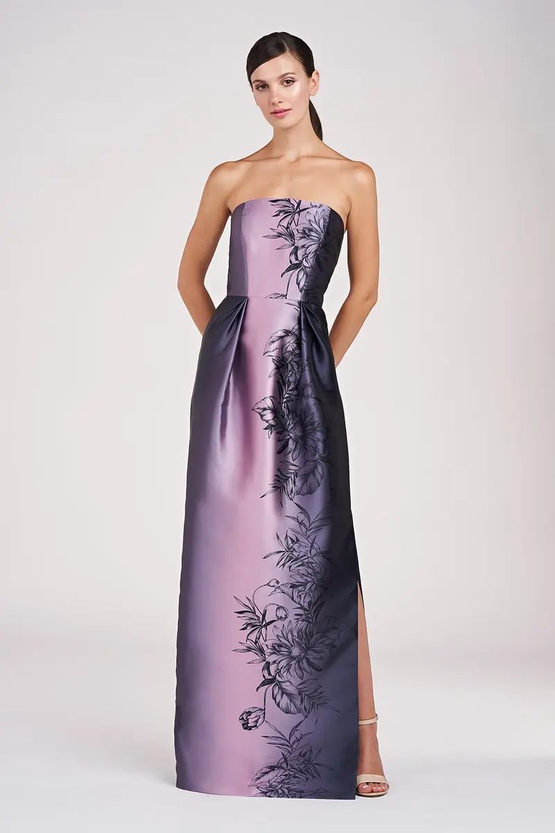 Ombre Mikado Strapless Column Gown