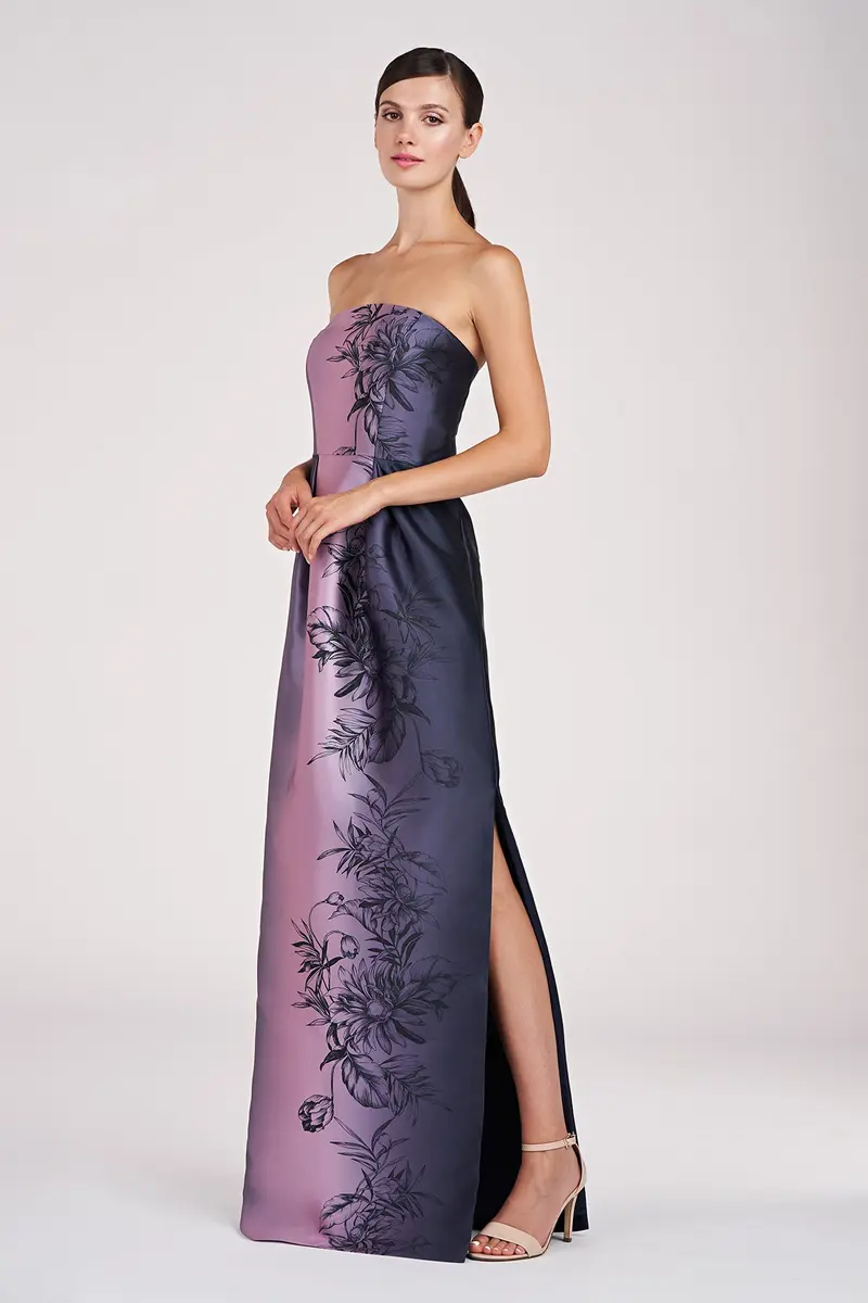 Ombre Mikado Strapless Column Gown