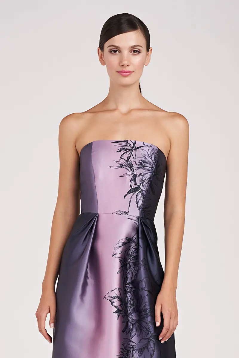 Ombre Mikado Strapless Column Gown