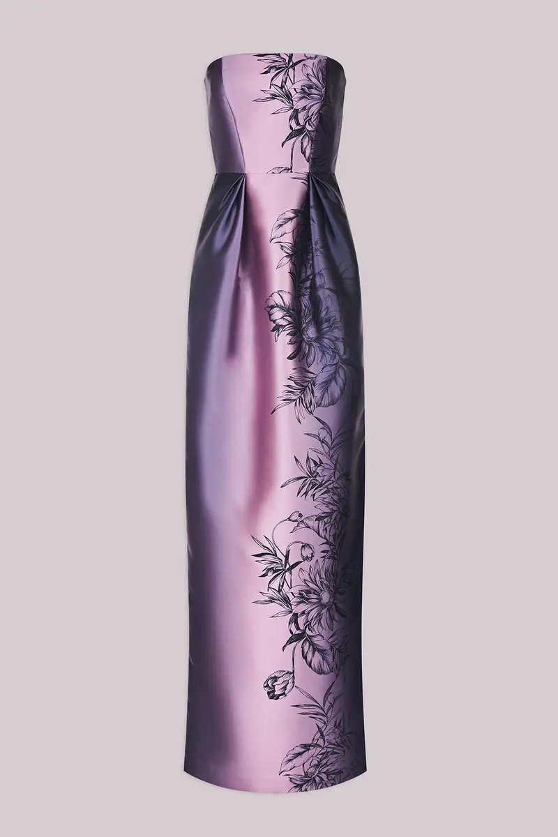 Ombre Mikado Strapless Column Gown