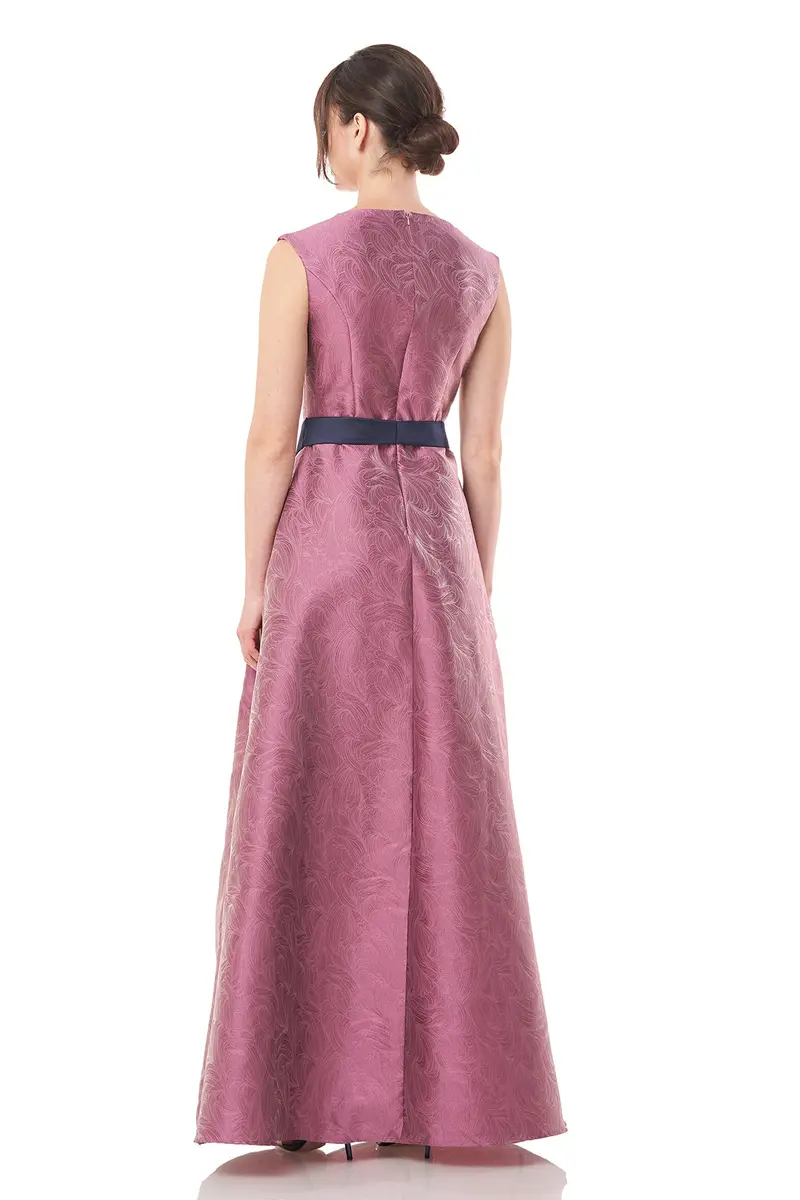 Paisley-Print Patricia Jumpsuit with Cap Sleeves and Contrast Belt