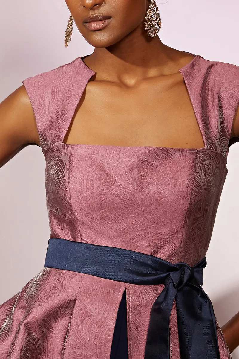 Paisley-Print Patricia Jumpsuit with Cap Sleeves and Contrast Belt