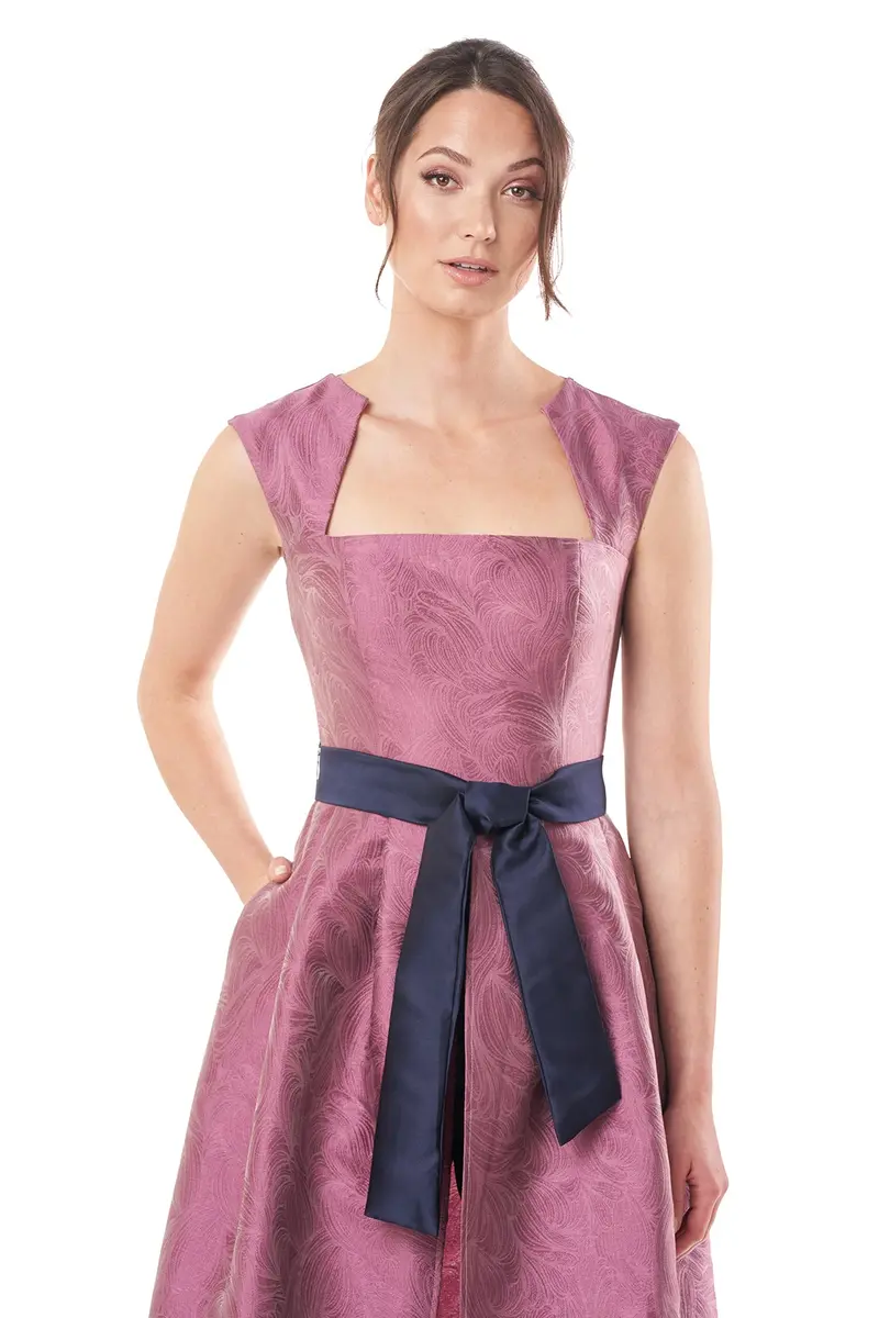 Paisley-Print Patricia Jumpsuit with Cap Sleeves and Contrast Belt