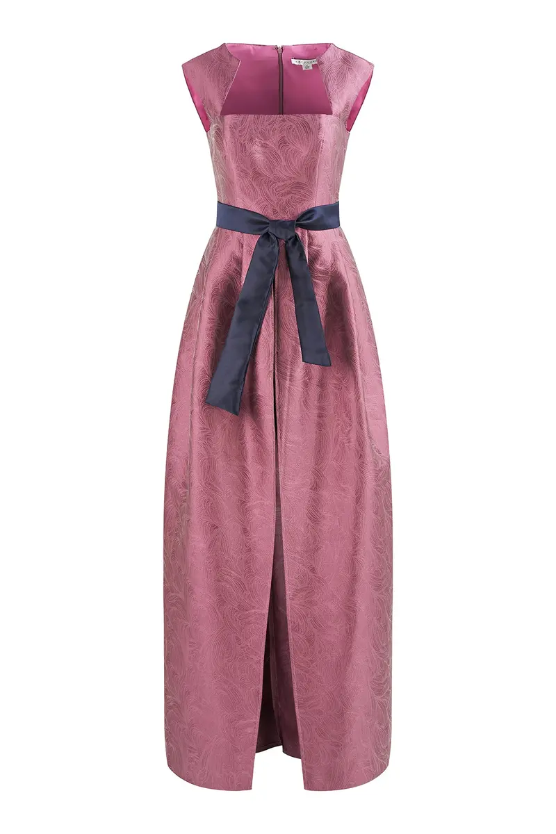Paisley-Print Patricia Jumpsuit with Cap Sleeves and Contrast Belt