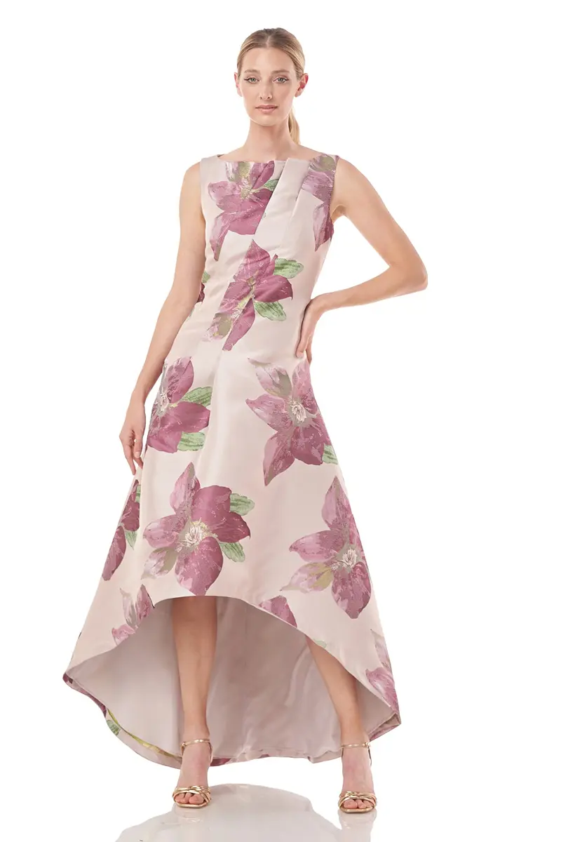 Palmer Floral Jacquard Hi-Low A-Line Dress