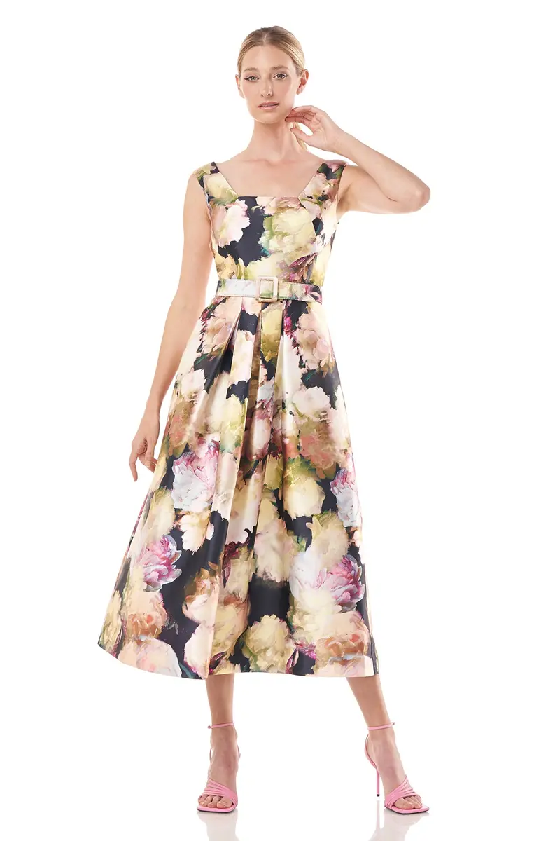 Perry Acetate Taffeta Tea-Length A-Line Dress