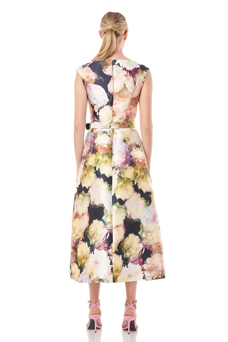 Perry Acetate Taffeta Tea-Length A-Line Dress
