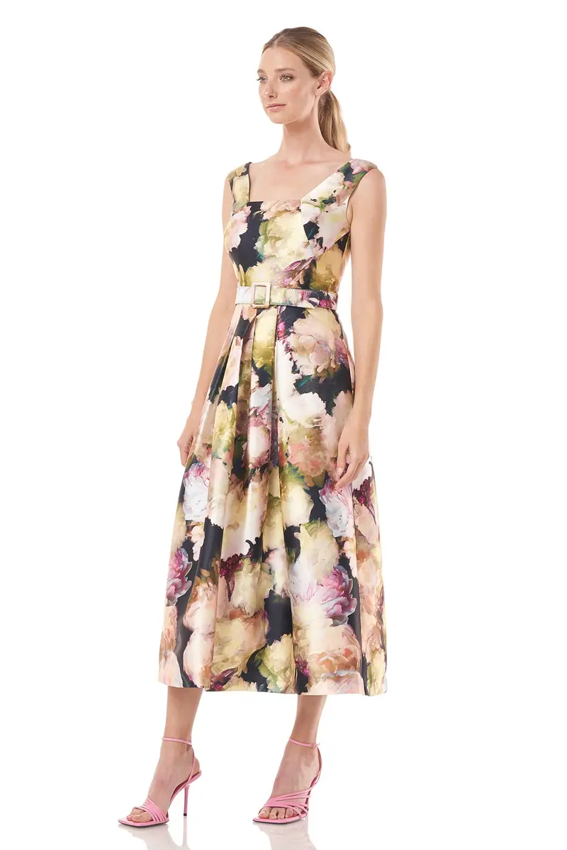 Perry Acetate Taffeta Tea-Length A-Line Dress