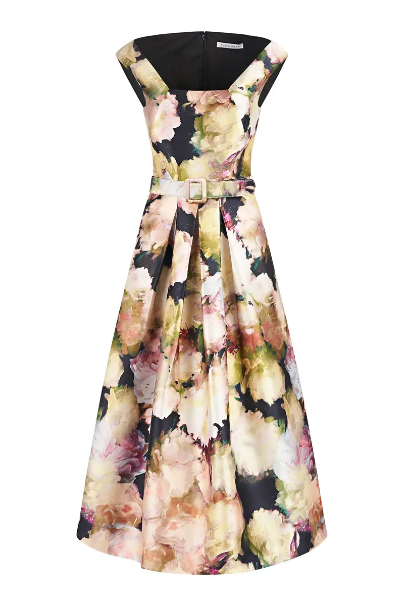 Perry Acetate Taffeta Tea-Length A-Line Dress