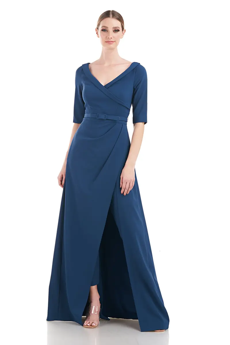 Portrait-Neckline Stretch Crepe Walk-Thru Jumpsuit