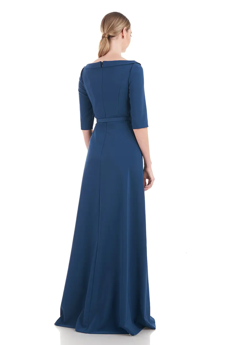 Portrait-Neckline Stretch Crepe Walk-Thru Jumpsuit