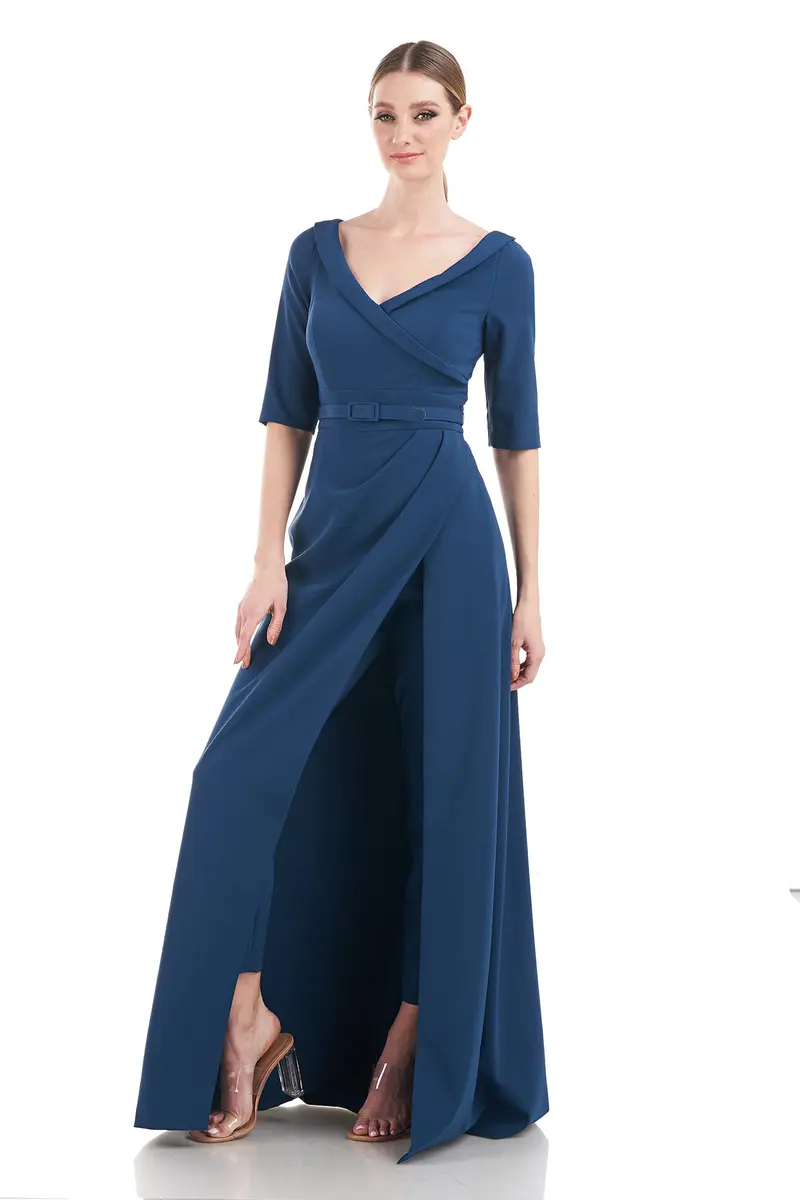 Portrait-Neckline Stretch Crepe Walk-Thru Jumpsuit