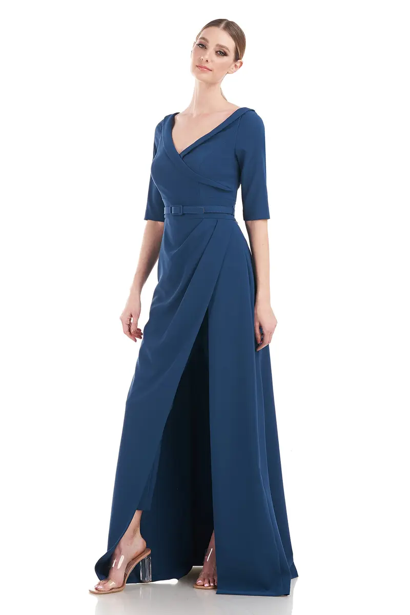 Portrait-Neckline Stretch Crepe Walk-Thru Jumpsuit