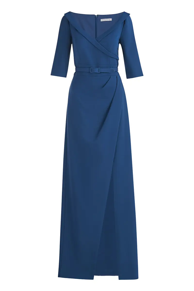 Portrait-Neckline Stretch Crepe Walk-Thru Jumpsuit
