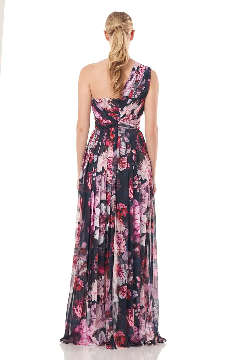 Printed Chiffon One-Shoulder Pleated Jumpsuit