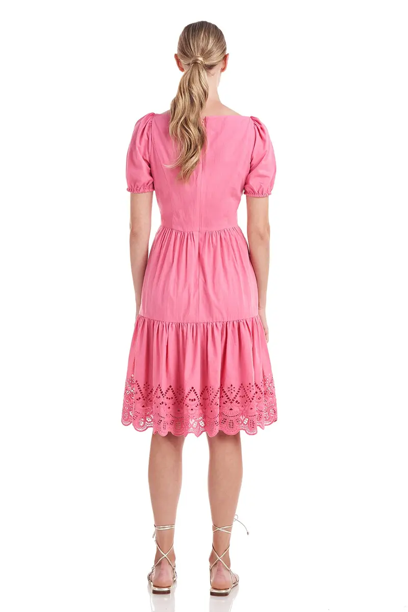 Puff-Sleeve Cotton Eyelet Dress with Square Neckline 2